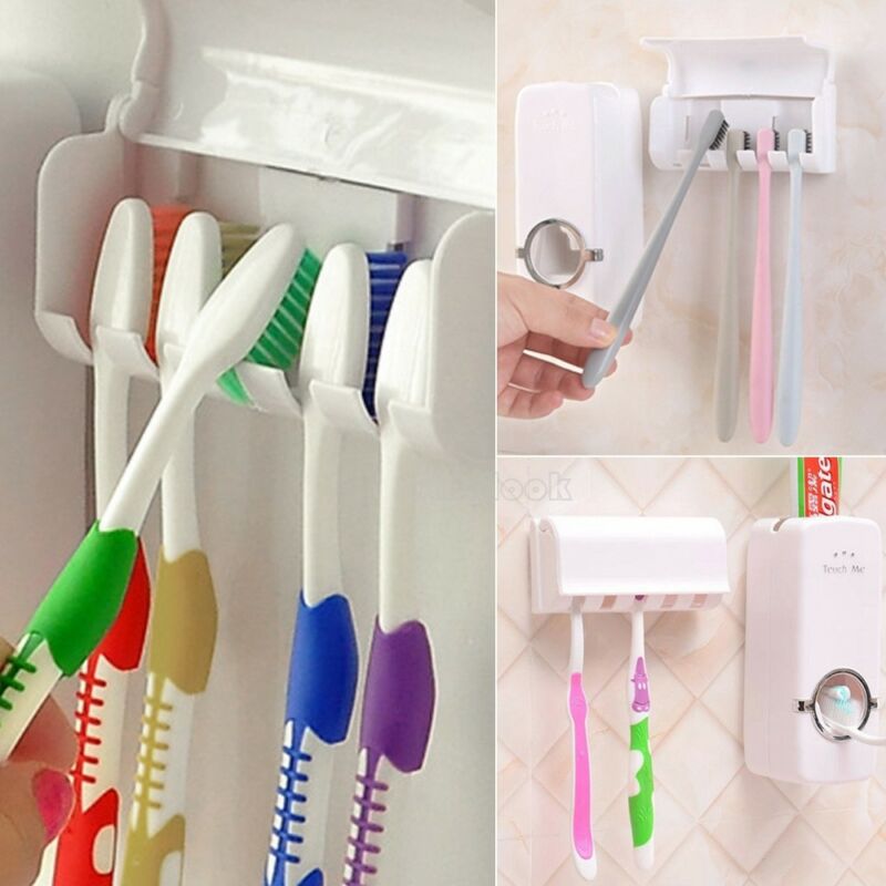 Toothbrush Holder Automatic Toothpaste Dispenser Holder Toothbrush Wall Mount Rack Bathroom Tools Set
