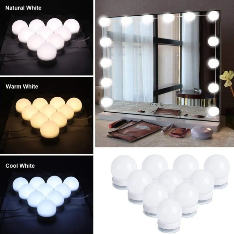 badgeSHERICE Vanity Light LED Bulbs for Makeup Mirror Stand | 10 Bulbs with 3 Light Modes