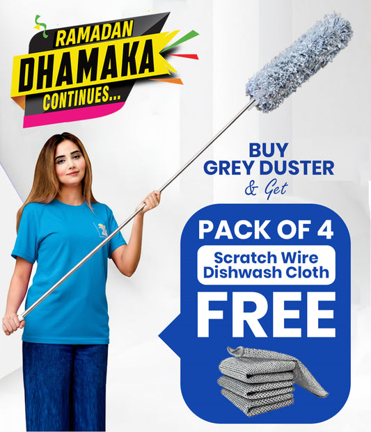 Premium Cleaning Feather Duster 10 Feet Long & Get 4 FREE Gifts Scratch Wire Dishwash cloths (Imported Quality)