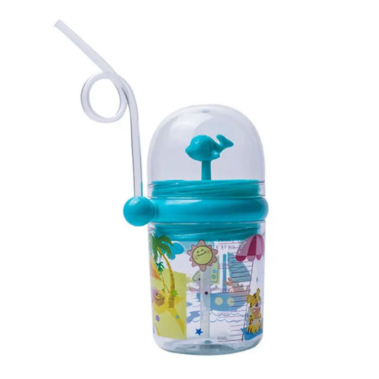 250ml Straw Bottle with Lanyard Cute Design Portable Whale Sprays Water Kids Bottle for Outdoor