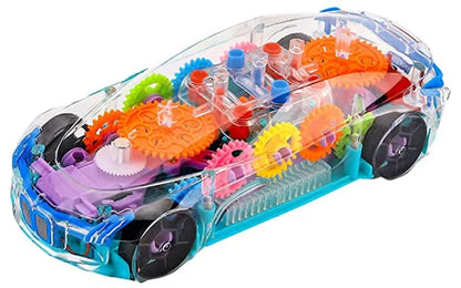 FASTBAZAR Gear Display Transparent Car Toy for Kids - 360 Degree Rotating Concept Racing Vehicle with 3D Flashing LED Lights and Music