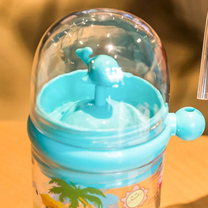 250ml Straw Bottle with Lanyard Cute Design Portable Whale Sprays Water Kids Bottle for Outdoor