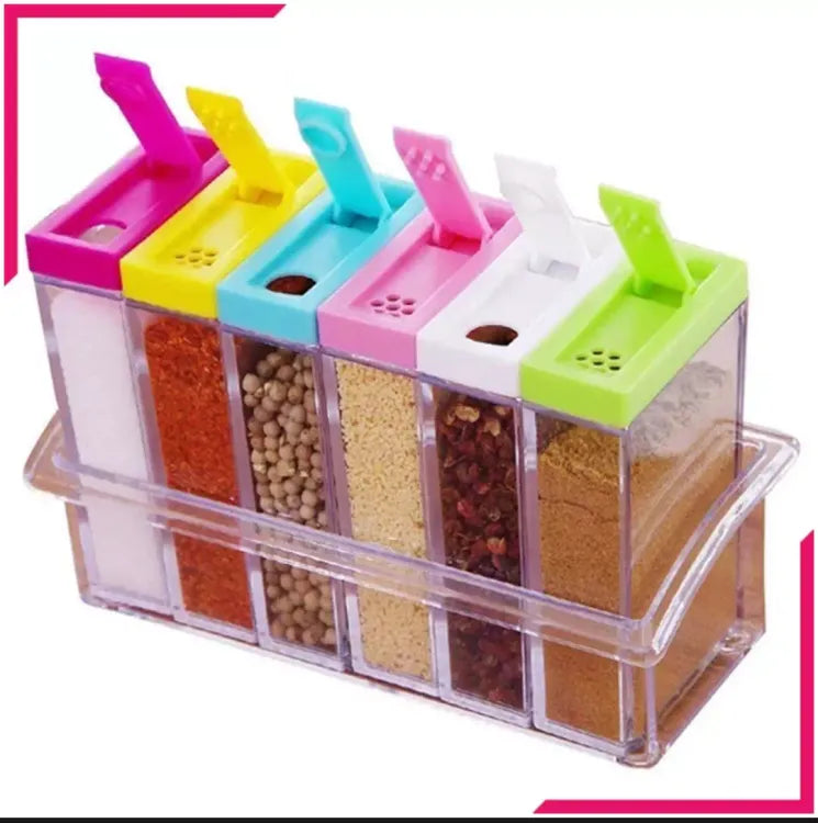 1/6 New 6 Small Box Spice Jars Dispenser Masala Rack Easy Flow Storage crystal