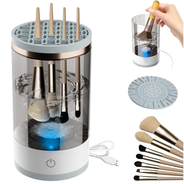 Elecrtic Makeup Brush Cleaner - Automatic Portable Cosmetic Makeup Brush Rotary Cleaning - USB Charging Cosmetic Brush Rack