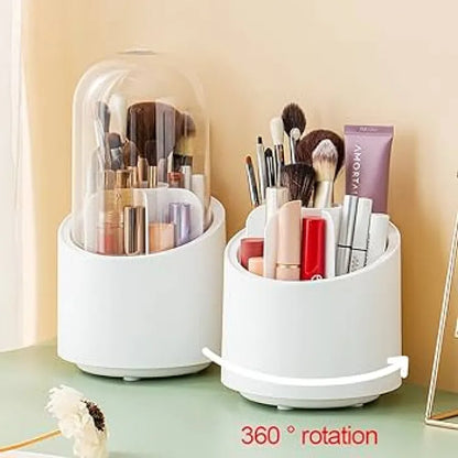 360° Degree Rotating Makeup Brush Holder with Dustproof Lid | Cosmetic Brush Case | Countertop Brushes Holder