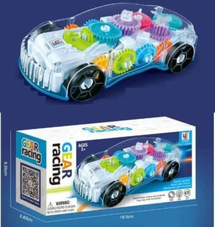 FASTBAZAR Gear Display Transparent Car Toy for Kids - 360 Degree Rotating Concept Racing Vehicle with 3D Flashing LED Lights and Music