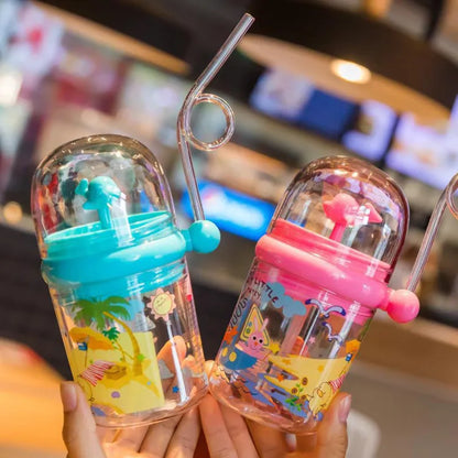 250ml Straw Bottle with Lanyard Cute Design Portable Whale Sprays Water Kids Bottle for Outdoor