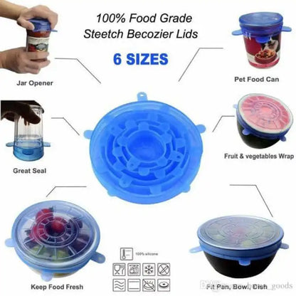 6pcs Set Silicone Stretch Lids Covers Expandable Kitchen Food Storage Dispensers Seal Food Storage