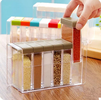 1/6 New 6 Small Box Spice Jars Dispenser Masala Rack Easy Flow Storage crystal