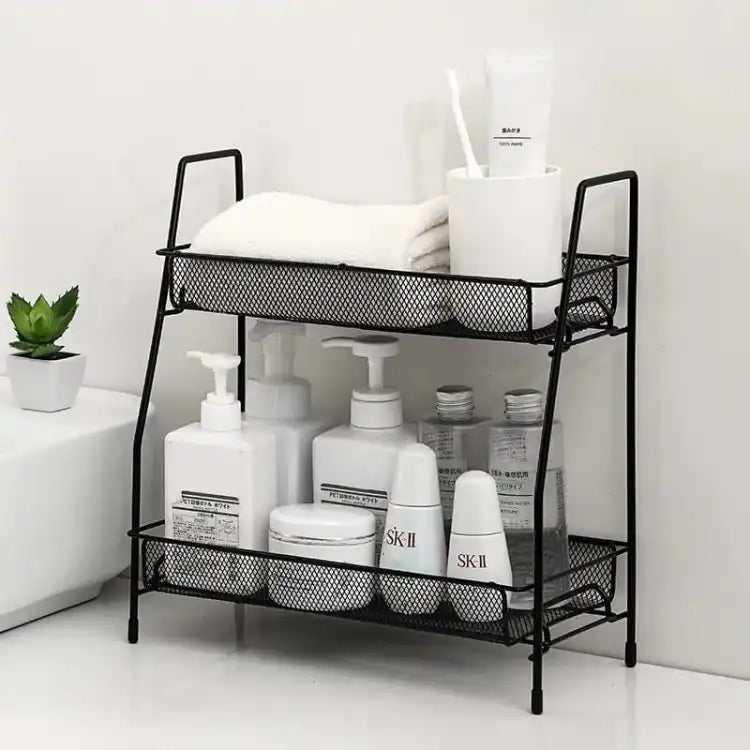 Cosmetics Seasoning Plant Shelf Bathroom Counter Decor Spice Rack Storage Metal Mesh Shelving Holders Basket for Kitchen,Office, Bathroom,Bedroom Accessories 2 Tier Multipurpose Iron Organizer