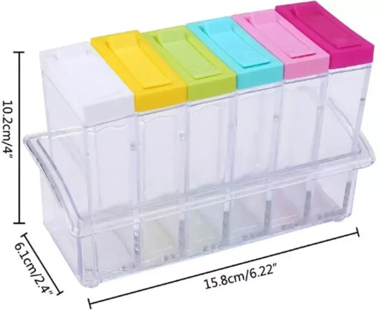 1/6 New 6 Small Box Spice Jars Dispenser Masala Rack Easy Flow Storage crystal