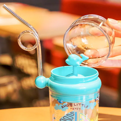 250ml Straw Bottle with Lanyard Cute Design Portable Whale Sprays Water Kids Bottle for Outdoor