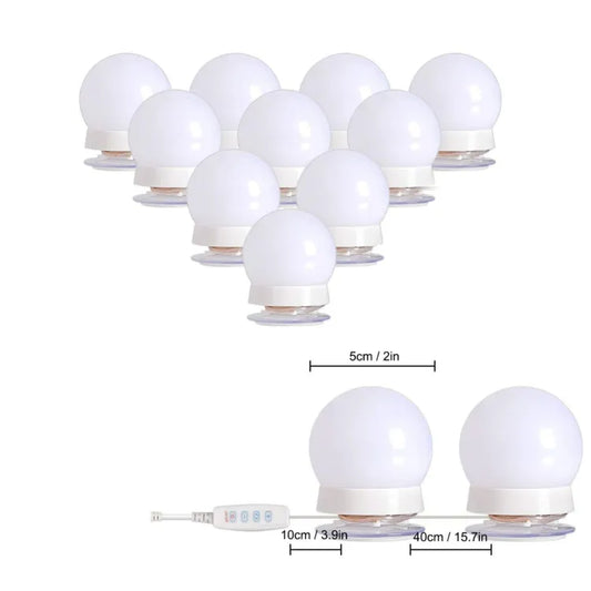 badgeSHERICE Vanity Light LED Bulbs for Makeup Mirror Stand | 10 Bulbs with 3 Light Modes