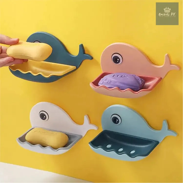 [HIGH-QUALITY] Fish Shape Cute Soap Plastic Dish Adhesive Waterproof Wall Mounted Bar Soap Dish Holder Organizer Rack Hanging Bathroom Soap Tray | 1 PCs (Random Color) - Orchids Store PK