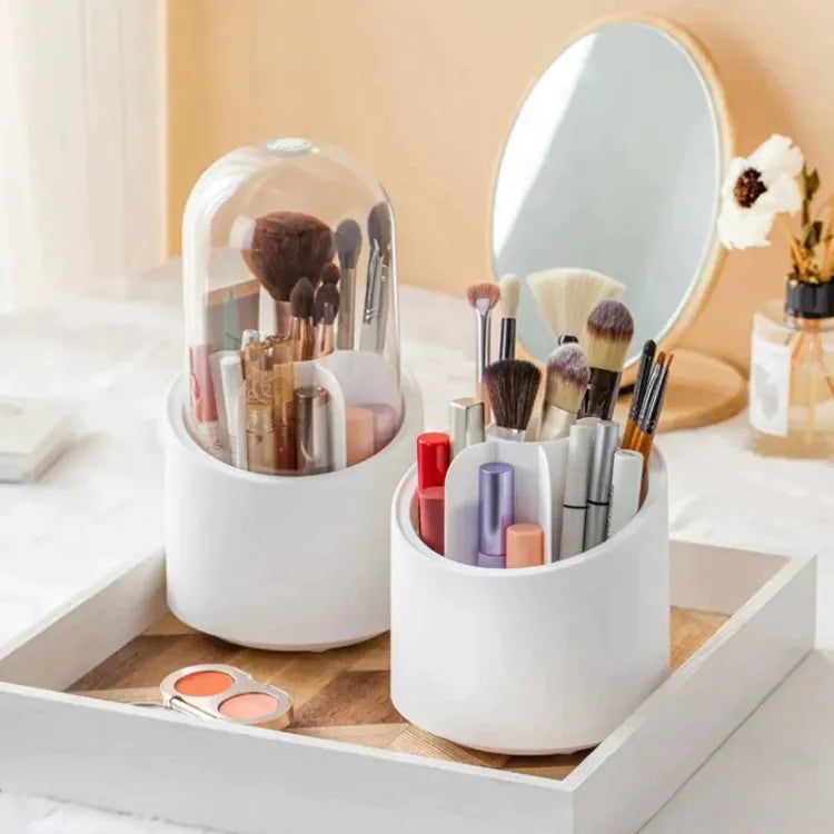 360° Degree Rotating Makeup Brush Holder with Dustproof Lid | Cosmetic Brush Case | Countertop Brushes Holder