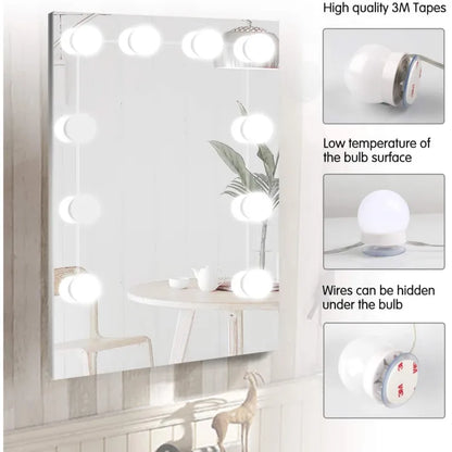 badgeSHERICE Vanity Light LED Bulbs for Makeup Mirror Stand | 10 Bulbs with 3 Light Modes