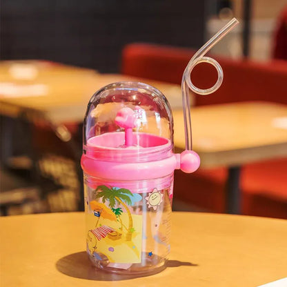 250ml Straw Bottle with Lanyard Cute Design Portable Whale Sprays Water Kids Bottle for Outdoor