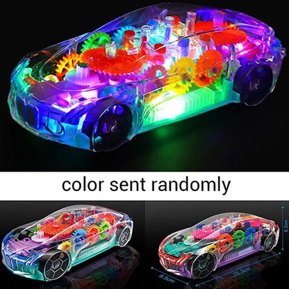 FASTBAZAR Gear Display Transparent Car Toy for Kids - 360 Degree Rotating Concept Racing Vehicle with 3D Flashing LED Lights and Music