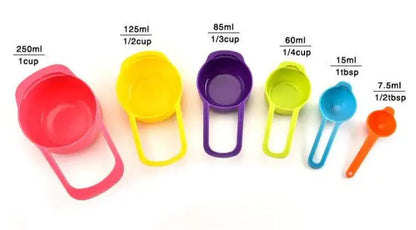 Pack Of 6 Plastic Multi Color Measuring Cup Set & Spoon Set