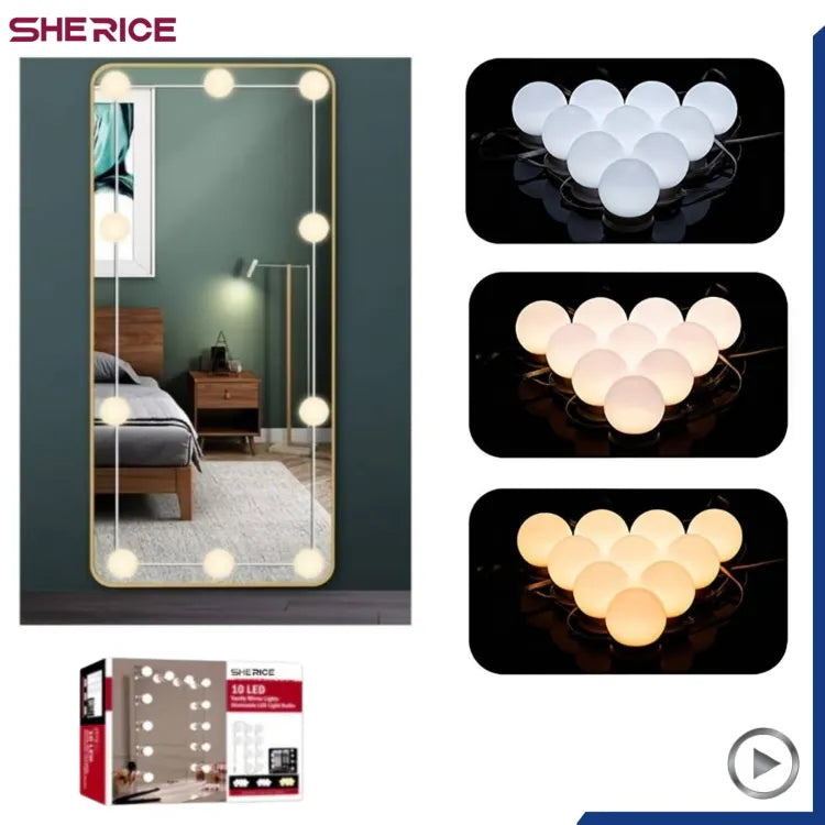 badgeSHERICE Vanity Light LED Bulbs for Makeup Mirror Stand | 10 Bulbs with 3 Light Modes