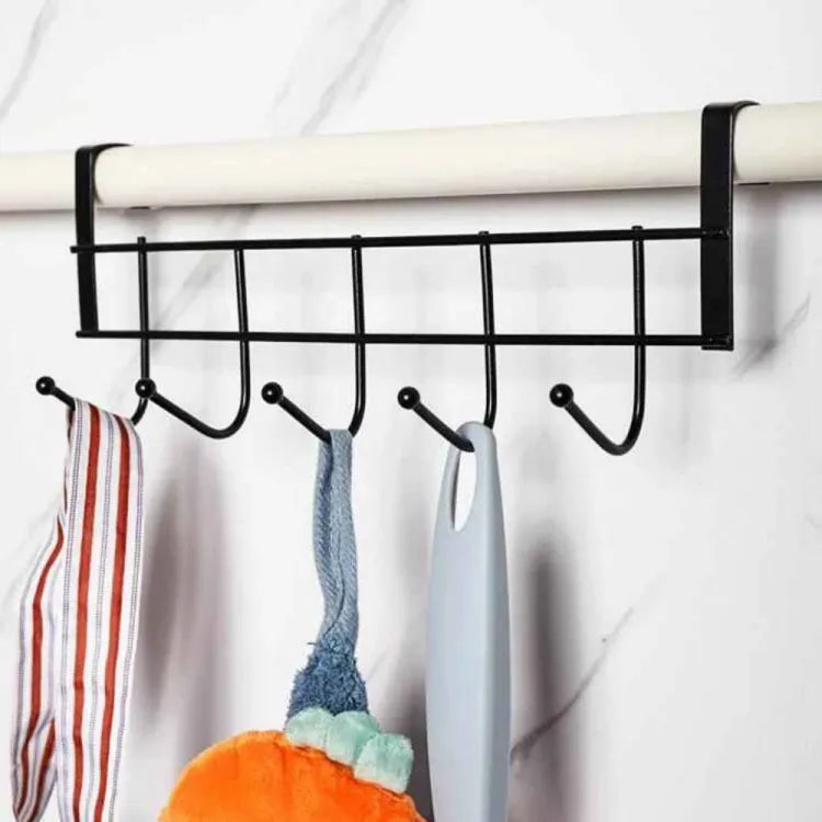 Metal 7 Hook Over Door Hanger, Towel Hook Organizer, Hanging Storage Rack for Hat, Coats, Purses, Scarves, Clothes, Jackets, Belt, Bedroom, Bathroom, Closet