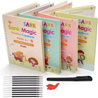 Kids Reusable Practice Book (4 Books + 1 Pen + 1 Grip & 10 Refills)