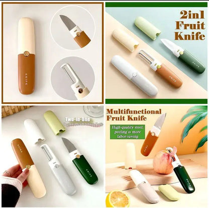 Portable Small 2-in-1 Fruit Knife & Peeler Set - Multifunctional Stainless Steel Peeler and Knife with Easy-to-Hold Dual Grip