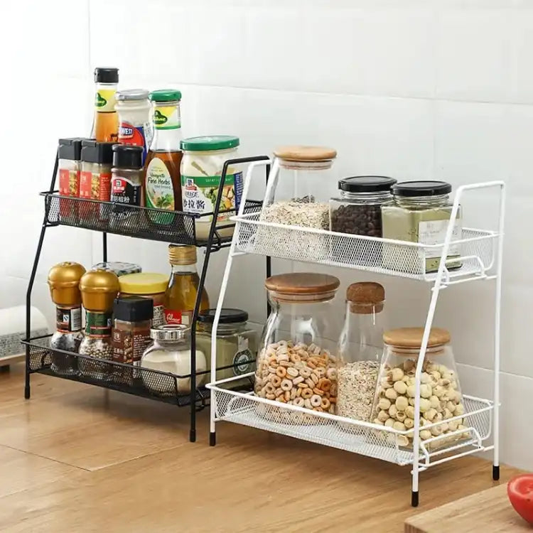 Cosmetics Seasoning Plant Shelf Bathroom Counter Decor Spice Rack Storage Metal Mesh Shelving Holders Basket for Kitchen,Office, Bathroom,Bedroom Accessories 2 Tier Multipurpose Iron Organizer