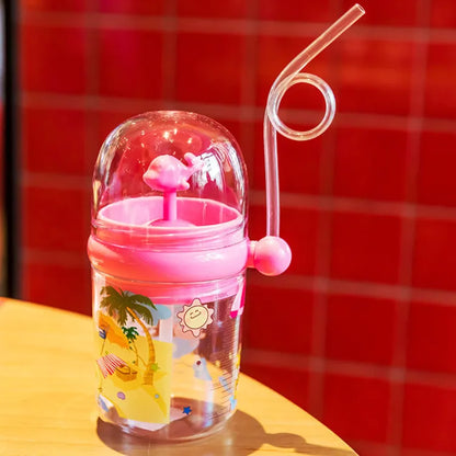 250ml Straw Bottle with Lanyard Cute Design Portable Whale Sprays Water Kids Bottle for Outdoor