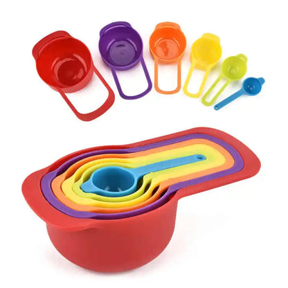 Pack Of 6 Plastic Multi Color Measuring Cup Set & Spoon Set