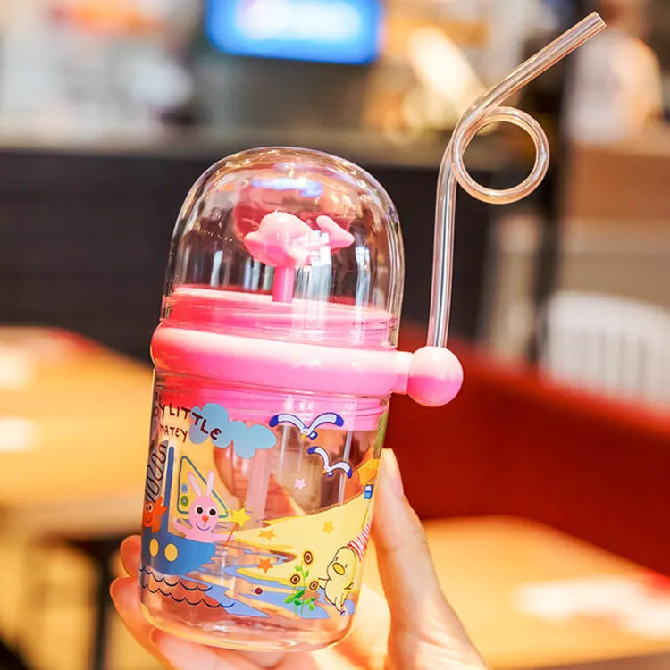 250ml Straw Bottle with Lanyard Cute Design Portable Whale Sprays Water Kids Bottle for Outdoor