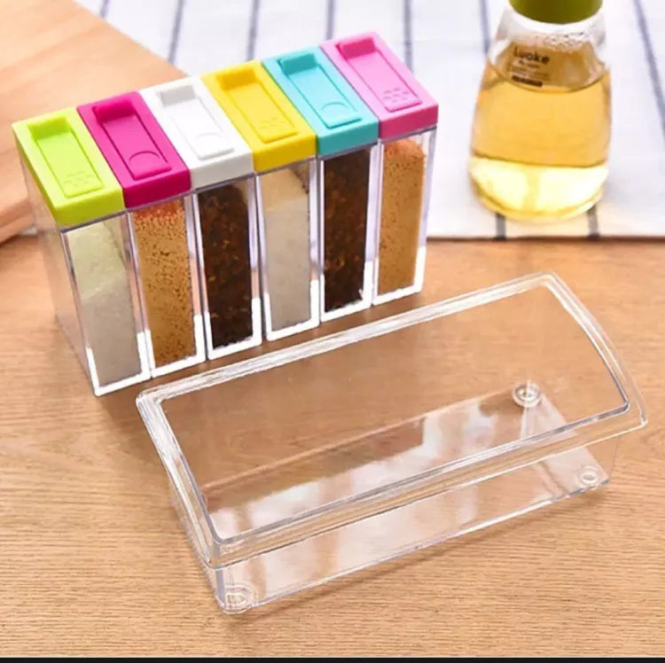 1/6 New 6 Small Box Spice Jars Dispenser Masala Rack Easy Flow Storage crystal