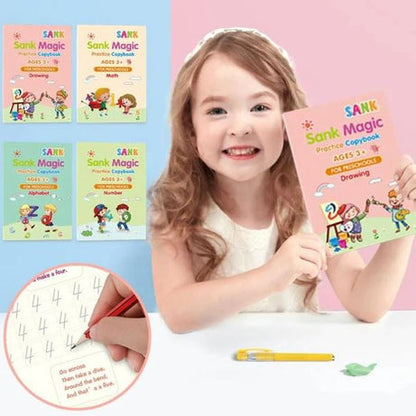 Kids Reusable Practice Book (4 Books + 1 Pen + 1 Grip & 10 Refills)