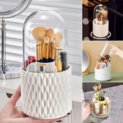 360° Degree Rotating Makeup Brush Holder with Dustproof Lid | Cosmetic Brush Case | Countertop Brushes Holder