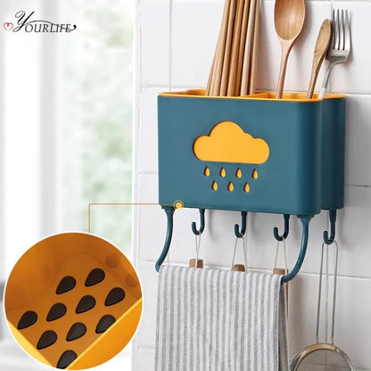 Kitchen Spoon Holder for Kitchen Wall Hanging 4 Hooks with Towel Holder for Kitchen Wall Mounted Self Adhesive - Assorted colours