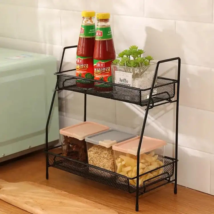 Cosmetics Seasoning Plant Shelf Bathroom Counter Decor Spice Rack Storage Metal Mesh Shelving Holders Basket for Kitchen,Office, Bathroom,Bedroom Accessories 2 Tier Multipurpose Iron Organizer