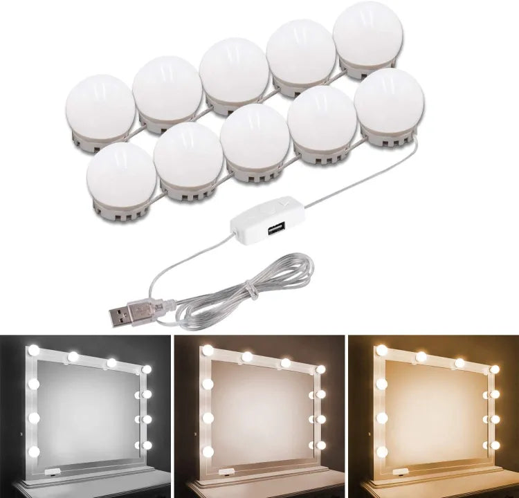 badgeSHERICE Vanity Light LED Bulbs for Makeup Mirror Stand | 10 Bulbs with 3 Light Modes